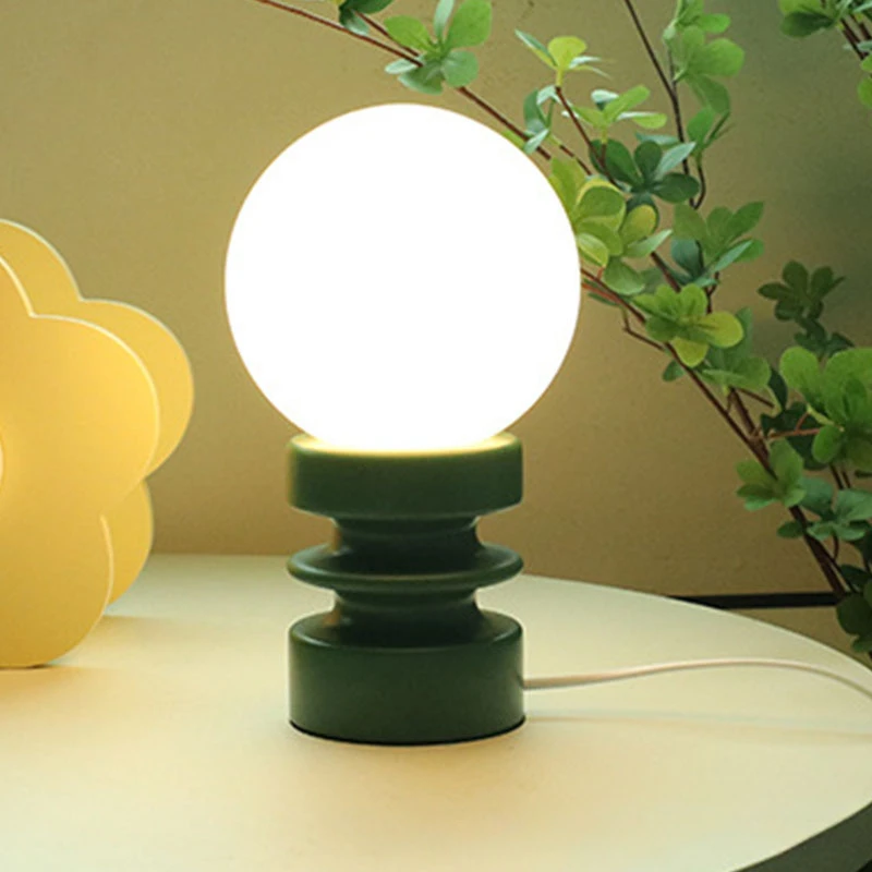 Mellem antik stil orange massivt træ glas led bordlampe soveværelse sengelampe hjem atmosfære natlampe koreansk ins lampe: Sort