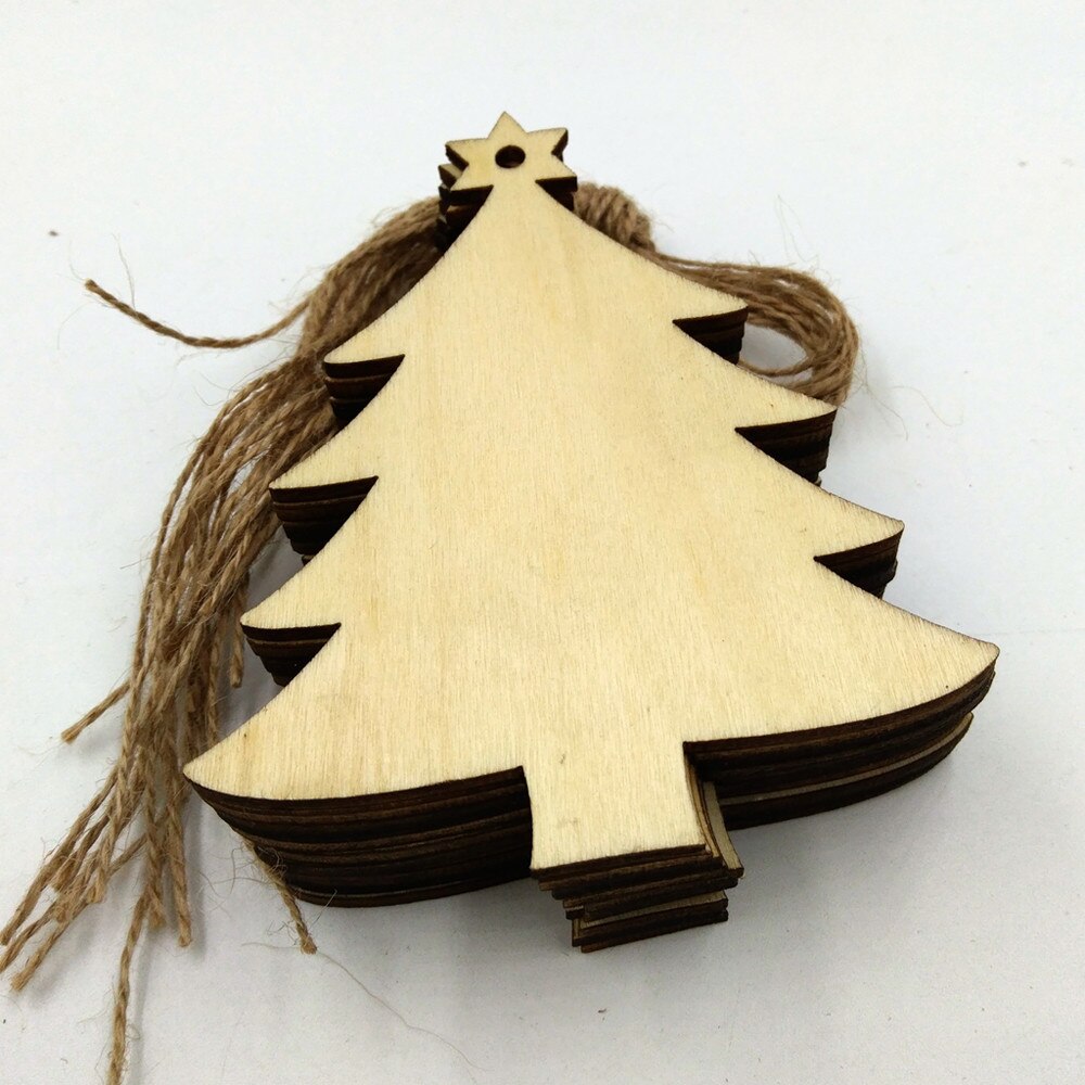 10Pcs Kerst Hout Chip Kerstboom Decor Ornamenten Xmas Opknoping Hanger Decoratie Kerstcadeaus Decoraties voor Huis