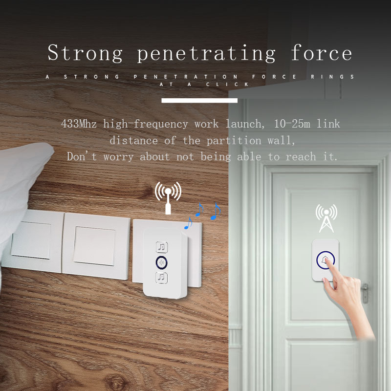 Bcsongben wireless waterproof doorbell 1 button 1 receiver 300M remote control smart home hotel wireless door ring US plug
