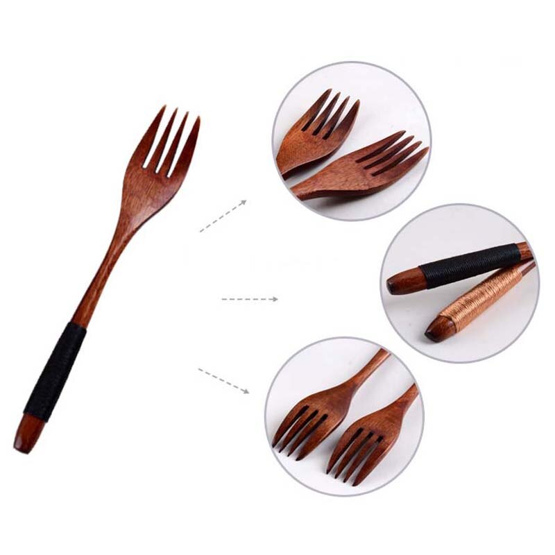 Balleenshiny 1pc fruktgaffel i japansk stil håndlaget buntebånd håndtak dessert spisegafler fire tenner bestikk servise