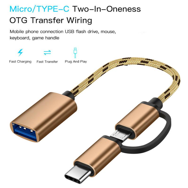 2 em 1 otg adaptador cabo náilon trança usb 3.0 para micro usb tipo c sincronização de dados adaptador para huawei para macbook u disco tipo-c otg