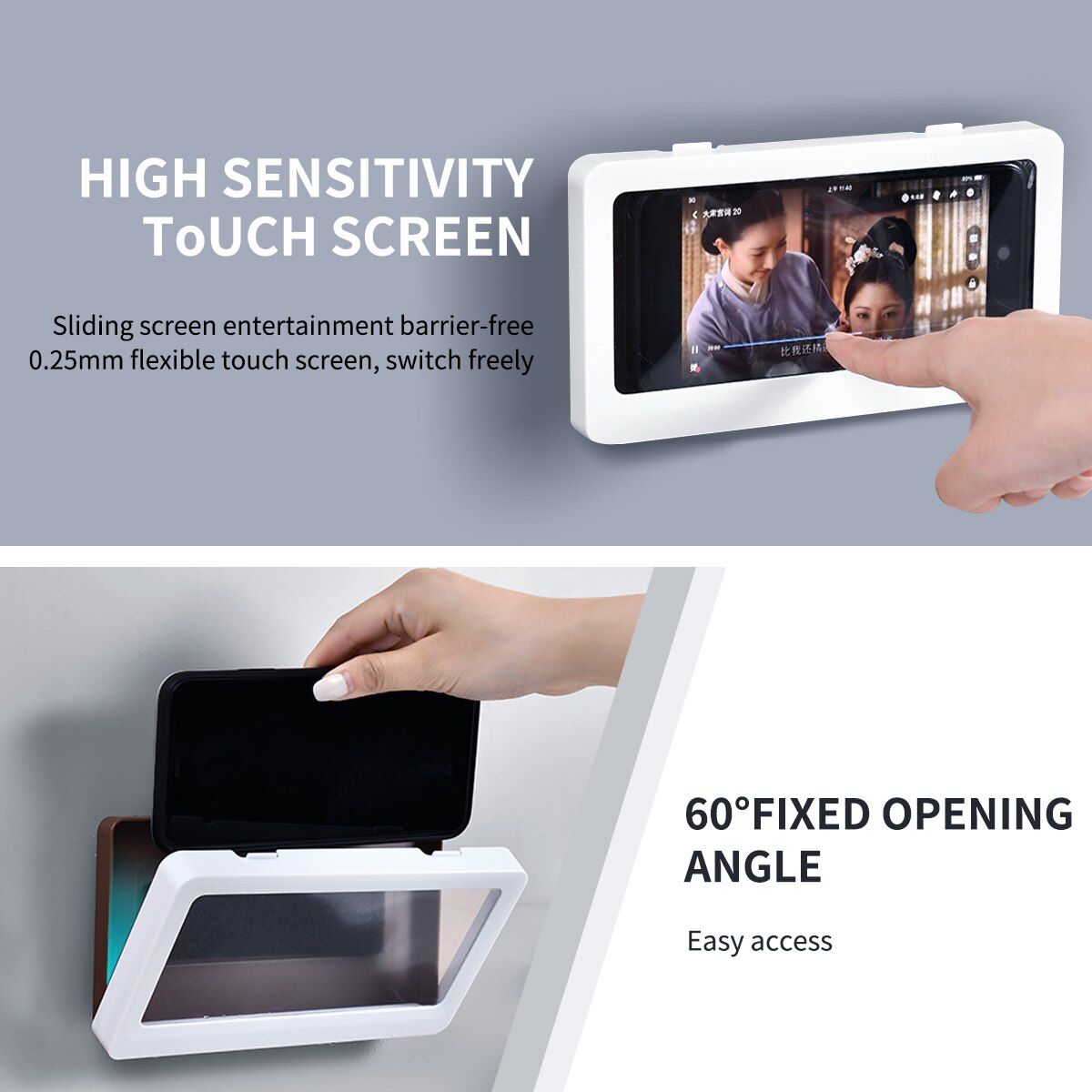 Phone Holder Bathroom Waterproof Home Wall iPhone Case Stand Box Self-adhesive Touch Screen Phone Shell Shower Sealing Storage