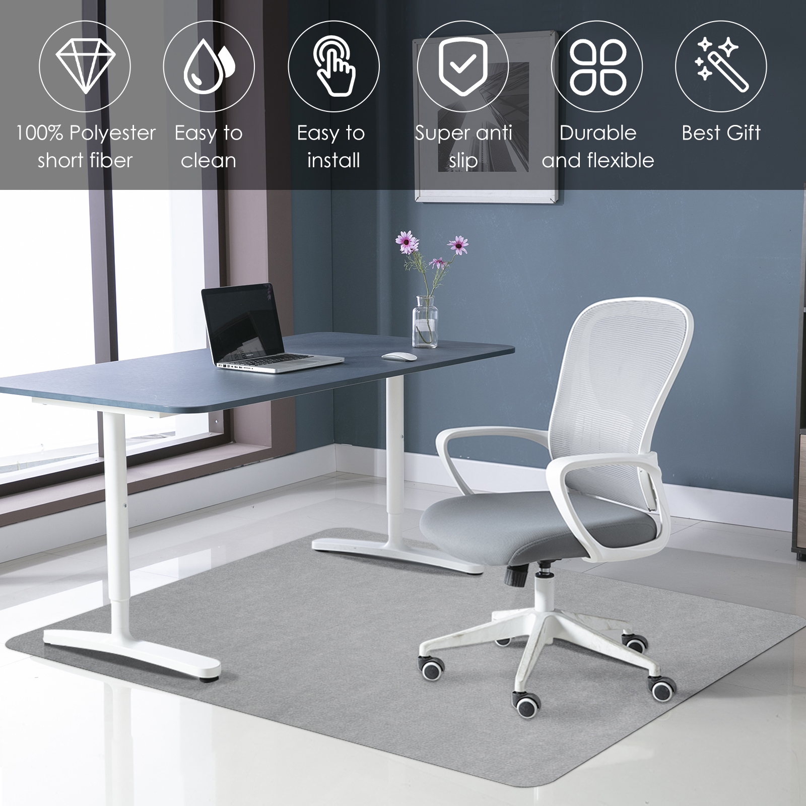 Office Chair Mat Anti Slip Desk Chair Mat Protective Rolling Chair Mat Easy Clean Floor Protector Premium Under Desk Rug for