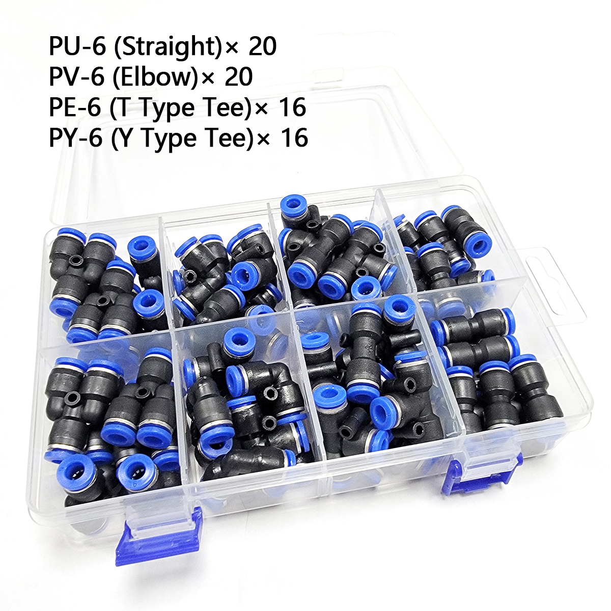 LAIZE-acoplamientos de manguera de plástico, accesorio neumático de empuje de ajuste rápido para aire PU/PE/PY/PV, codo recto en T, OD6mm, 8mm, PU-8, 50/72 unids/lote por caja: Transparente