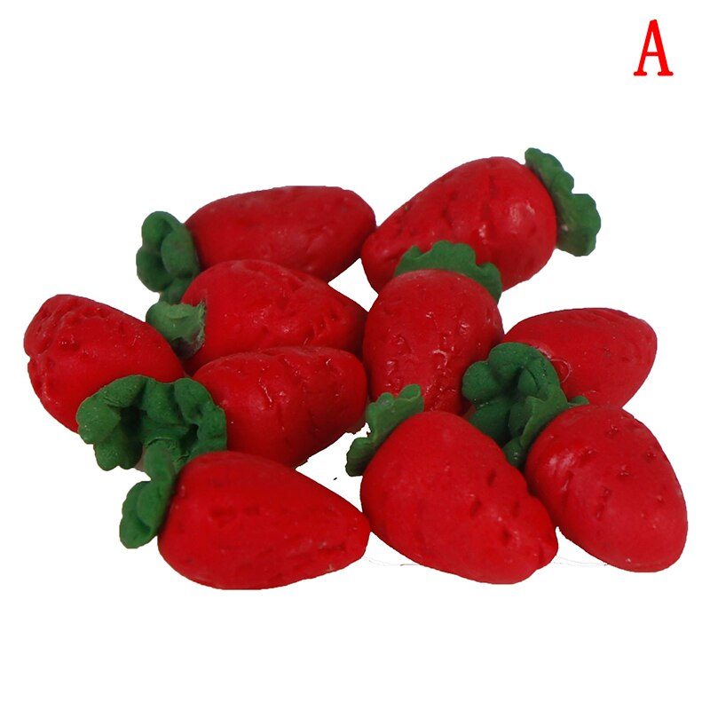 10pz 1/12 accessori per Astuccio delle bambole in miniatura resina verde mela/fragola rossa simulazione frutta modello giocattolo casa delle bambole decorazione: rosso