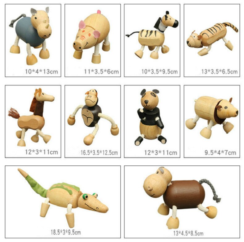 Wooden Small Animal Solid Wood Animal Doll Model Toy Children Forest Animal Puppet Toy Decoration