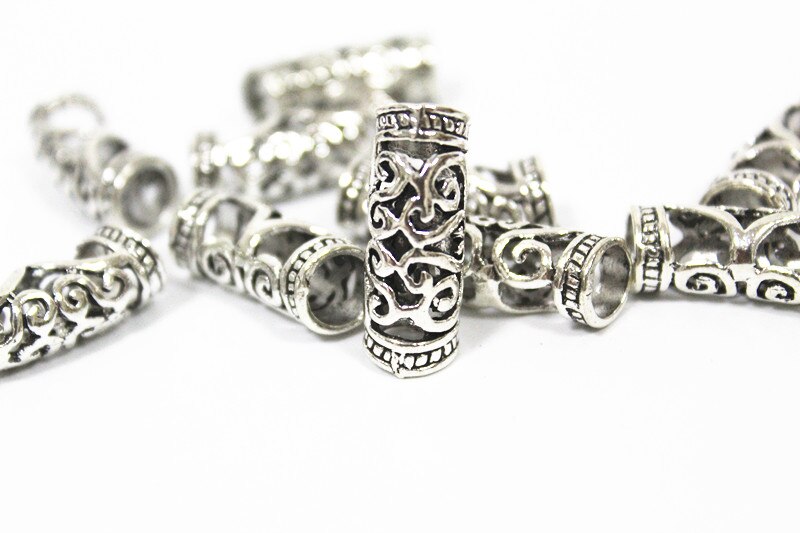 5 uds tibetano retro plata pelo trenza anillos rastas Clip cuentas no ajustable 5/6/7MM agujero interior Peluca de bricolaje accesorios cuentas