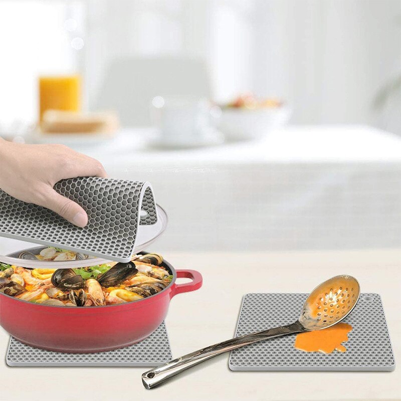 Square Honeycombs Placemat Food-Grade Silicone Heat Insulation Mat Anti-Scald Thickened Microwave Oven Mat DAG-ship