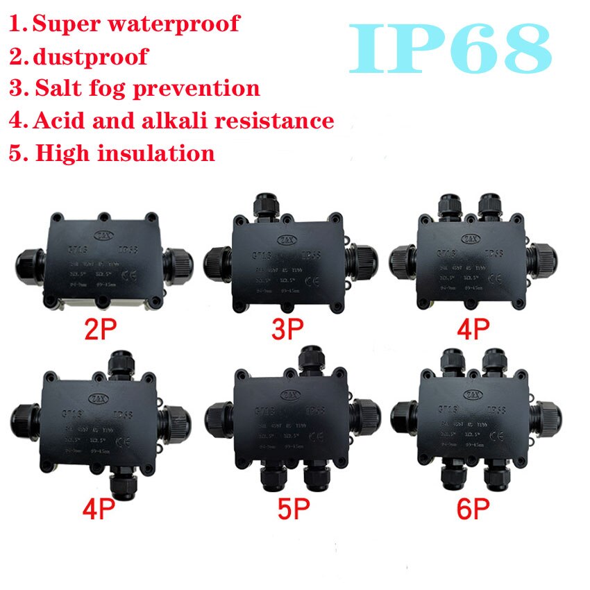 Caixa de junção à prova d'água ip68, 2 vias, 3 vias, 4-15mm, conector elétrico, 24a, 450v, selado, retardador, caixa à prova d'água externa