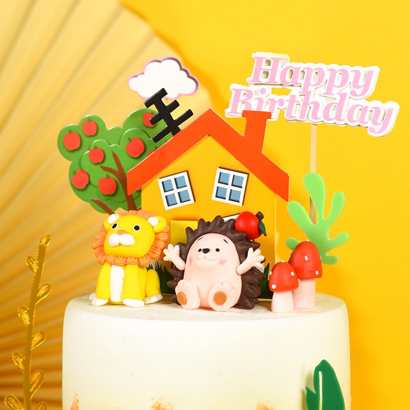 Cakelove 1pcs Party Cake Topper Cute Cartoon Animal Decor Ceramic Process Kids Baby Birthday Party Decoration Animals
