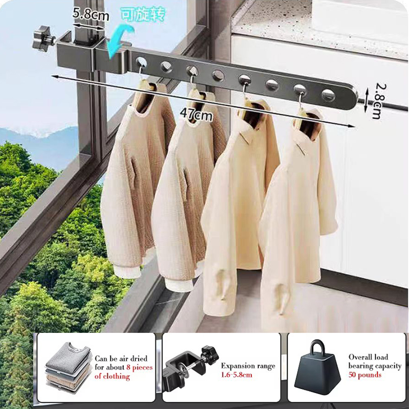 Perchero plegable negro para ropa, perchas para colgar en la pared, tendedero, ahorro de espacio, organización de ropa de aluminio FR3032: Gris claro