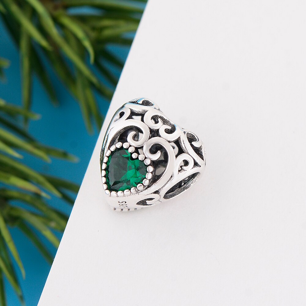 Durchbrochene herzanhänger, passend für originelle halsketten und armbänder, diy-schmuckherstellung für frauen, 925 sterlingsilberperlen, grün, klare kristallperlen
