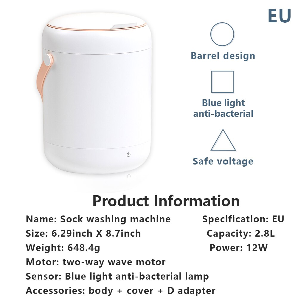 Desktop 2.8 Liter Washing Machine Portable Personal Underwear Laundry Washer Small Wash Travel Camping Cleaning Apartment Dorm: EU Plug White
