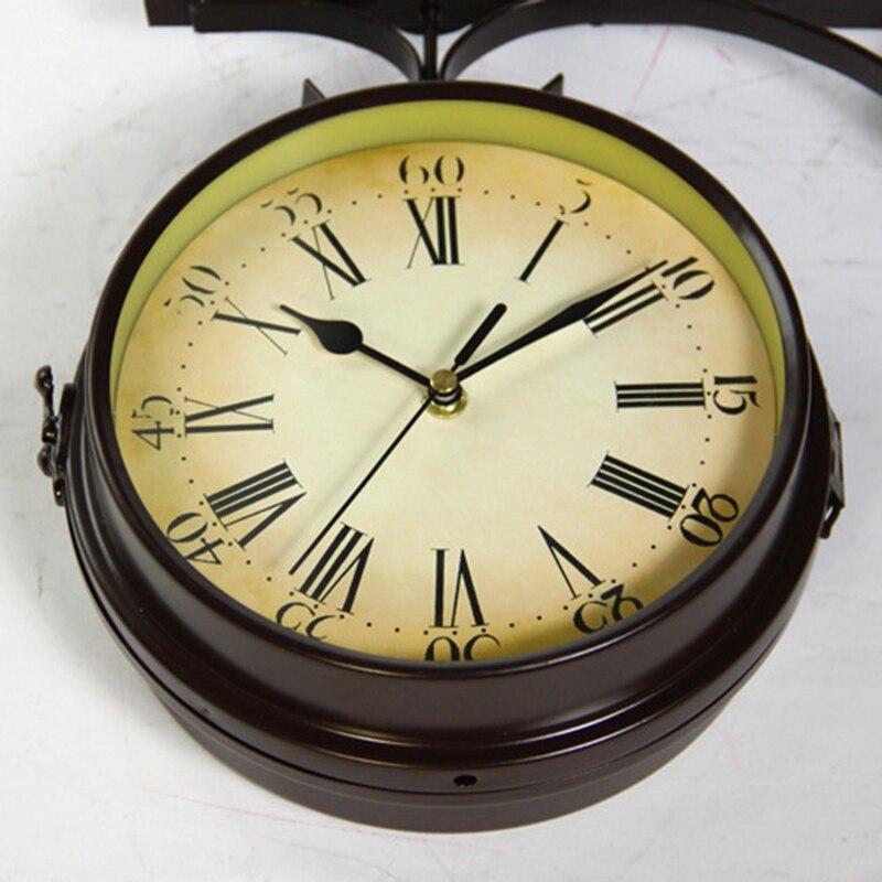 1Stck Neue Europäischen Stil Jahrgang Uhr innovativ Moderne Doppelseitige Wanduhr Schmiedeeisen Hause Dekoration