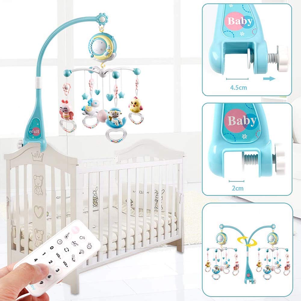 Fjernbetjening mobil musikalsk baby krybbe legetøj lys klokke rangle dekoration legetøj til krybbe vugge klokke projektor til nyfødte babyer