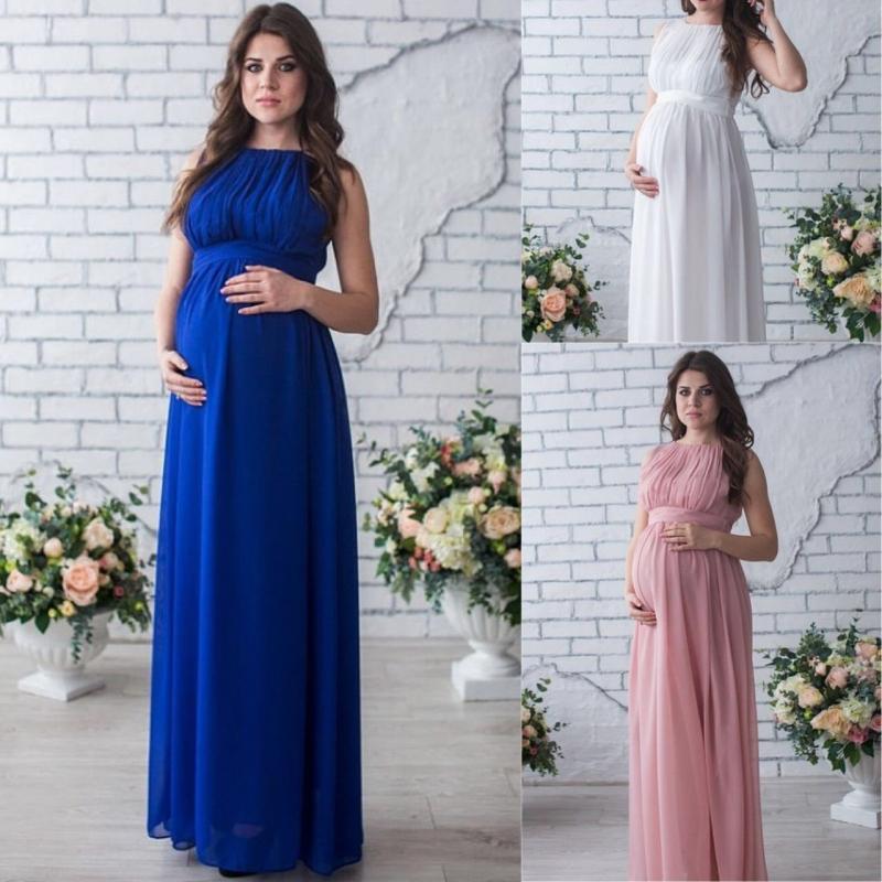 Graviditetskjoler til kvinder fotoshoot chiffon gravid kjole ærmeløs lang og tynd jordfarve kvinder graviditetstøj