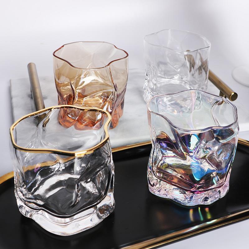Crumple Whiskey Tumbler Glasses Cocktail Glasses Irregular Folds Verre Vodka Cups Personality Brandy Snifters Iced Mug