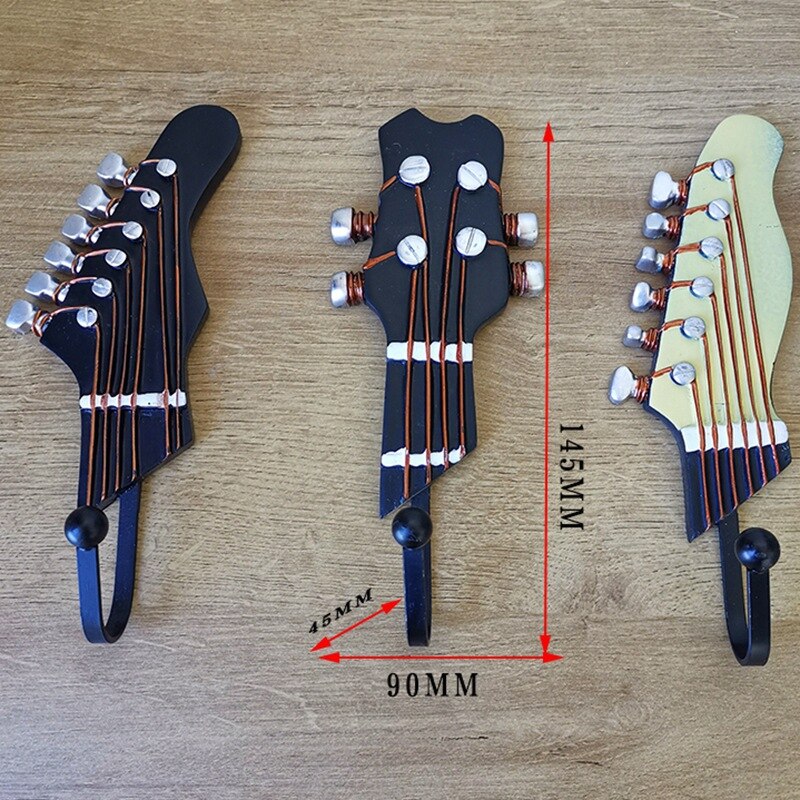 Key Storage Guitar Keychain Holder Resin Hook Guitar Head Shaped Hanger Key Hat Coat Clothes Towel Wall Holder Hooks Household