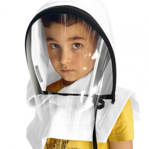 Kid Clear Hooded Hat Anti-spray Reusable Full Face Unisex Protective Hat for Camping: White