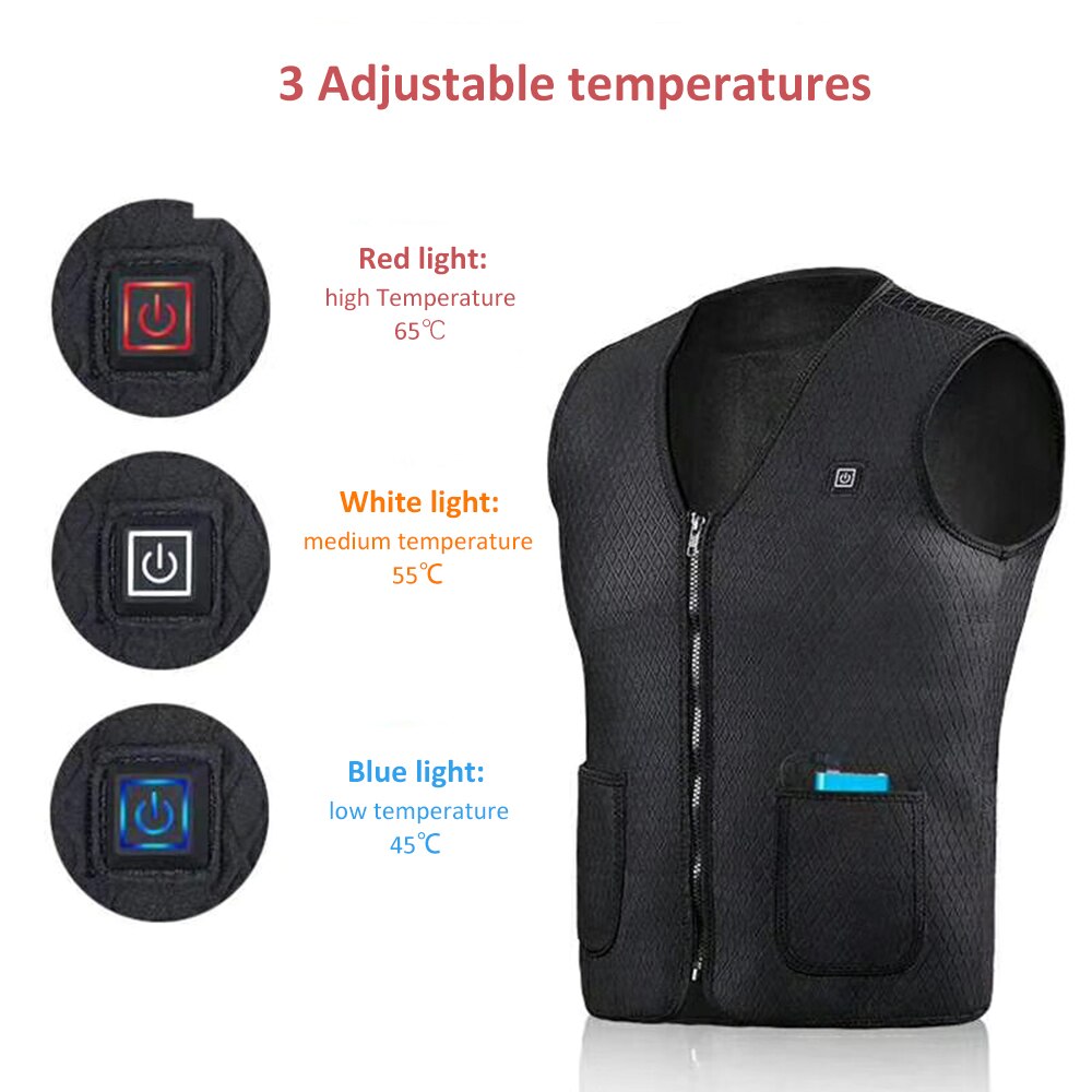 Outdoor Camping USB Elektrische Verwarming Vest Mouwloze Body Warmer Vest Jas met 3 Verstelbare Temperaturen Verwarmde Kleding