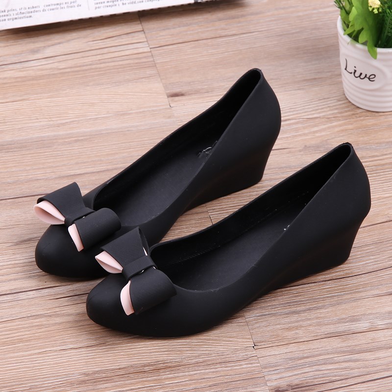 Slhjc kvinder jelly shoes pumps wedges hæl spids tå slip on sommer regnsko med bowknot skridsikkerhed med hælhøjde