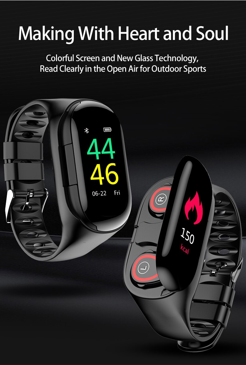 M1 Smart Horloge Met Bluetooth Oortelefoon Sport Armband Polsbandje Lange Tijd Standby Hartslagmeter Vinden Mobiele Telefoons