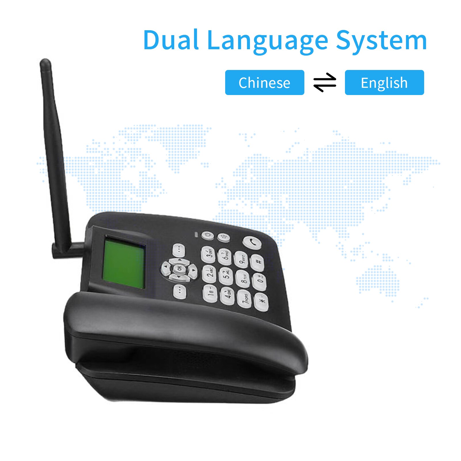 Fast trådlös telefon 4g stationär telefon simkort trådlös telefon med antenn radio väckarklocka sms funktion för callcenter