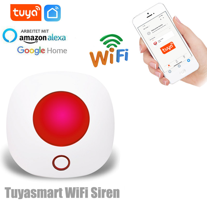Tuya-sirena estroboscópica Wifi, sistema de alarma antirrobo de seguridad para el hogar, 433MHz, sirena de sonido y luz inalámbrica, compatible con Alexa y Google Home