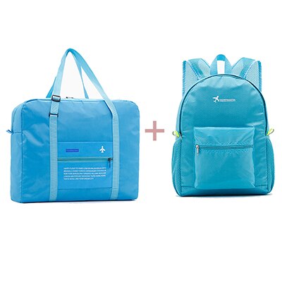 Hylhexyr Nylon Foldable Travel Bag Large Capacity Handbags Short Trip Luggage Bags Duffle Bag Organizer For Women Men: 2PCS Blue