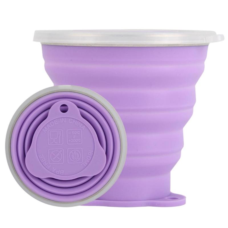 270mL Portatile Pieghevole Del Silicone Tazza di Corsa Esterna di Campeggio di Picnic Retrattile Ultra-sottile Tazza di Bere Pieghevole Tazze di Acqua: VIOLA