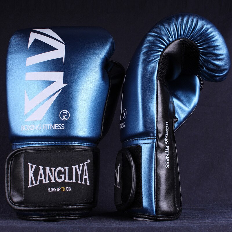 Guantes De Kick Boxing para hombres y mujeres De la PU Karate Guantes De Muay Thai De Boxeo gratis lucha MMA Sanda formación De adultos niños equipo: BLUE / 8oz