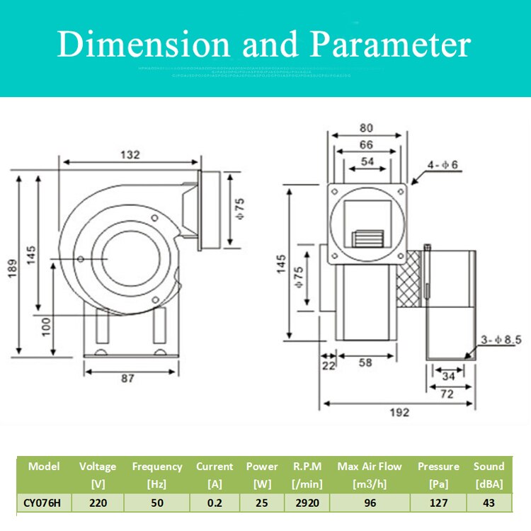 CY076H centrifugal blower fans 25W industrial boiler stove fan sirocco fan with high temperature resistant motor 220V