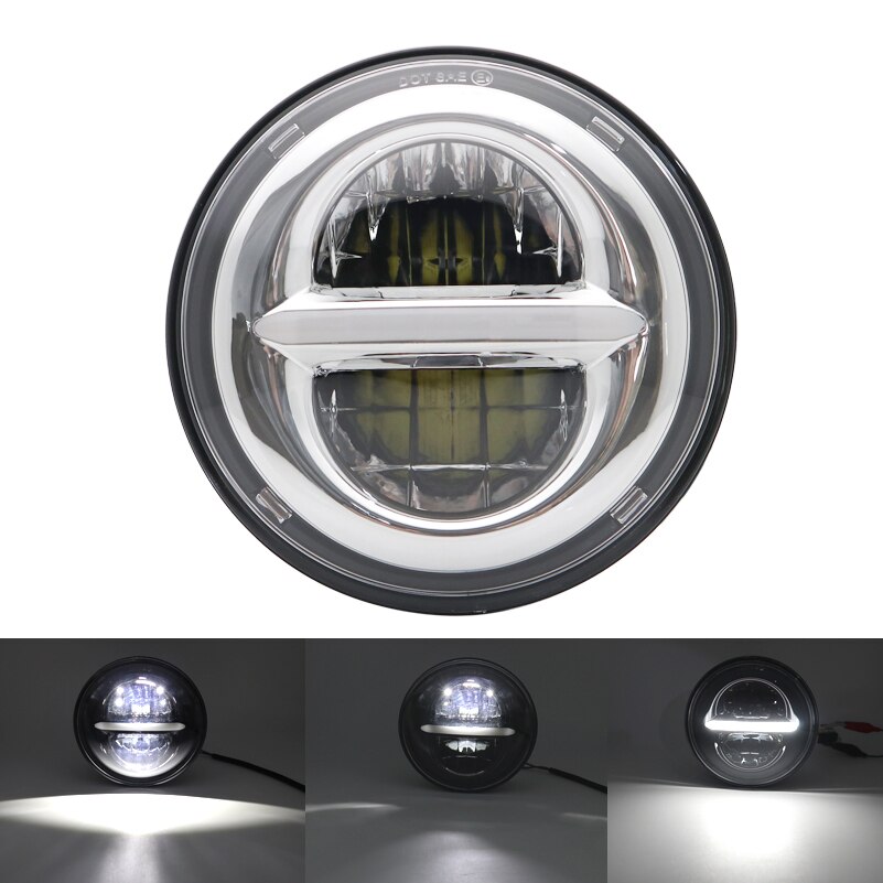 headlight for 883 Harley Dyna Sportster XL883 XL1200 5.75 inch motorcycle round led headlight assembly High power with lens: 50W Silver