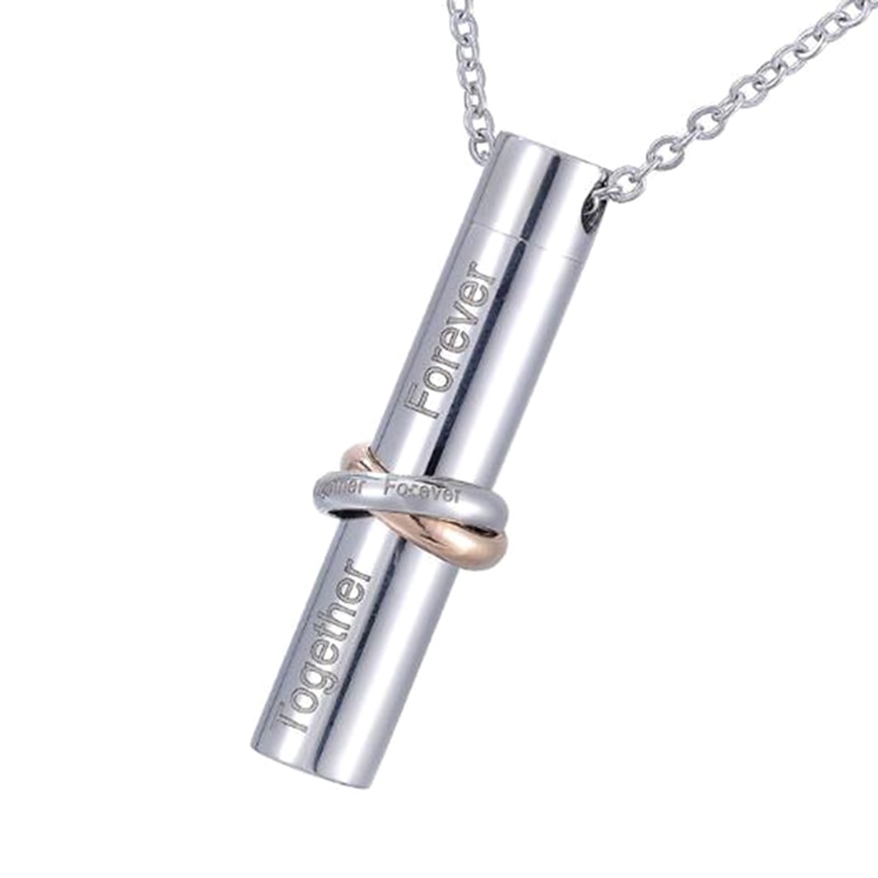 In Loving Memory" Charm With "Together Forever" Cylinder Cremation Urn Stainless Chain Necklace Ash Jewelry Memorial