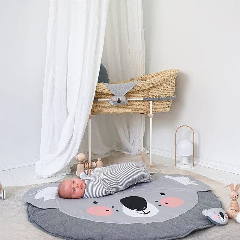 Animal nórdico, esteras de juego acolchadas para bebé, estera de algodón suave para gatear, alfombras de juego para niñas, alfombra redonda para el suelo para la decoración Interior de la habitación de los niños