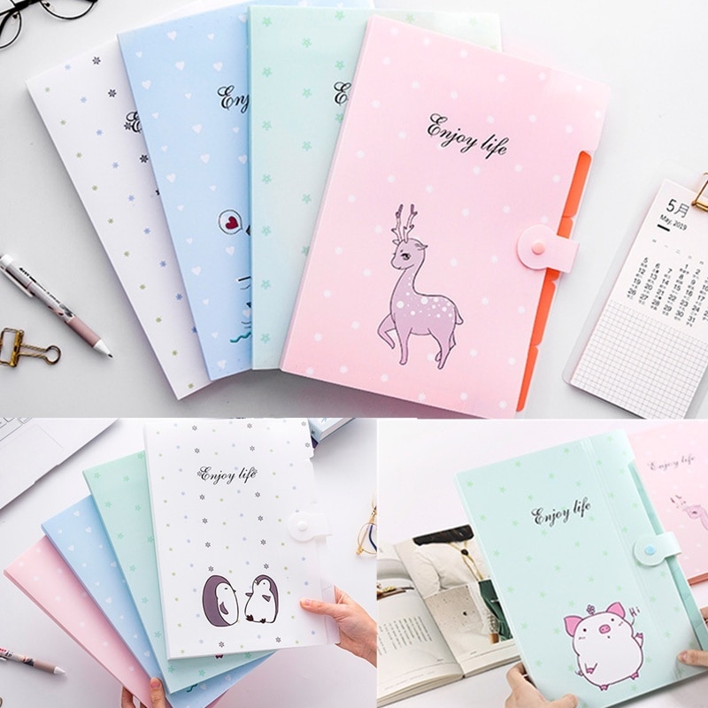 Cartoon A4 Document Organizer Kawaii Expanding File Folder for School File Holder Organizer with Button Closure School Supplies