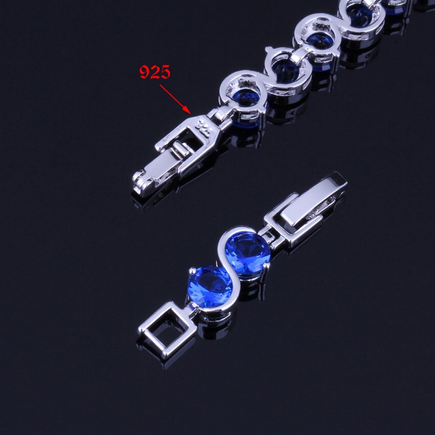 Captivating Round Blue Cubic Zirconia Silver Plated Link Chain Bracelet 18cm 20cm V0217