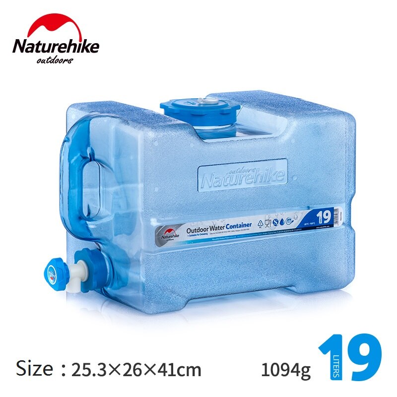 Naturehike-contenedor de agua para PC de grado alimenticio, cubo de agua de gran capacidad para exteriores, senderismo, Camping, con grifo: 19L
