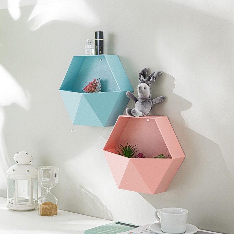 Hexagon Wall Shelves Storage Box Honeycomb Geometric Holders Living Room Bedroom Bathroom Dormitories Decorations Simplicity