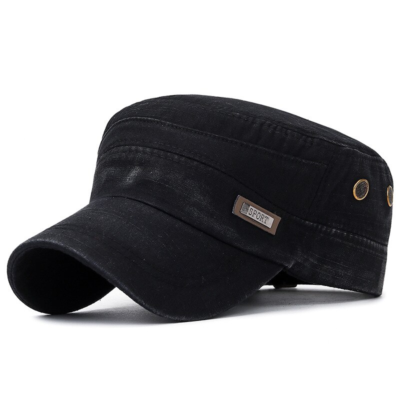 Male Flat Top Cap Cotton Comfortable Baseball Caps Simple All-match Retro Adjustable Casual Adult Sun Hats For Men: A-black