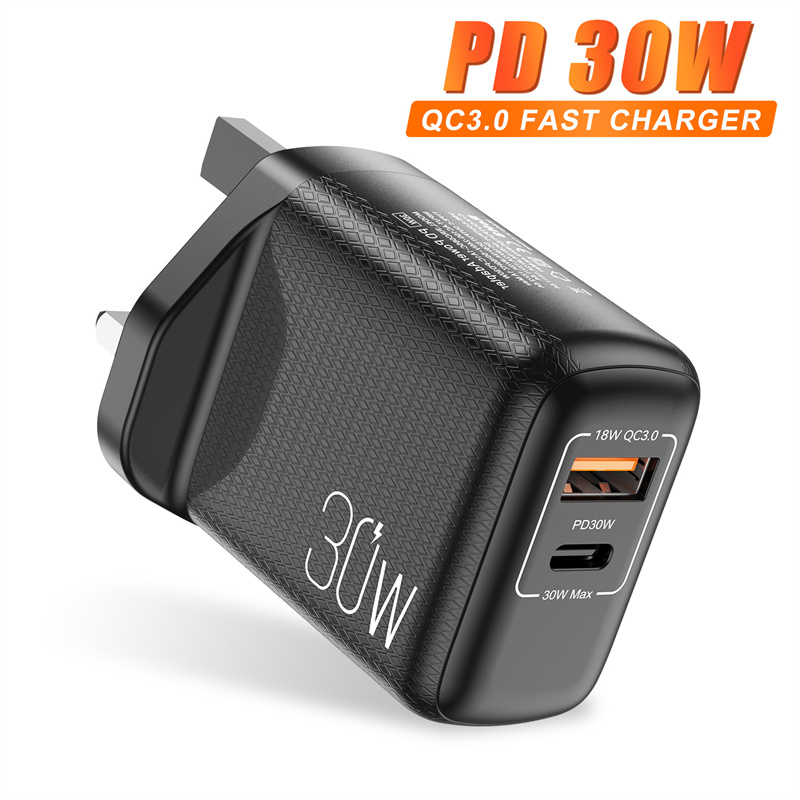 Pikalataus 3.0 qc pd 30w laturi  pd3.0 qc3.0 usb tyypin c pikalaturi iphone 12 pro max xiaomi samsung puhelimen pd laturi: Musta uk