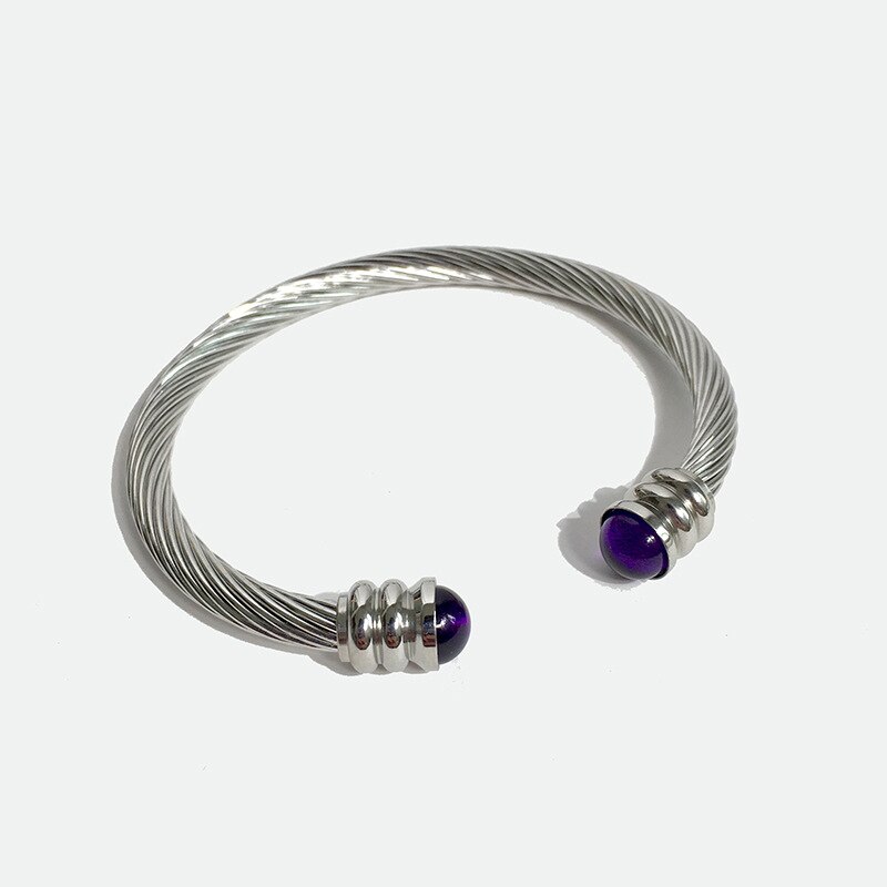 Stainless Steel Bracelets Bangles Jewelry Silver Gold Plated Crystal Cuff Bangle Bracelet Wrist Bracelet Jewelry for Women: Silver Purple