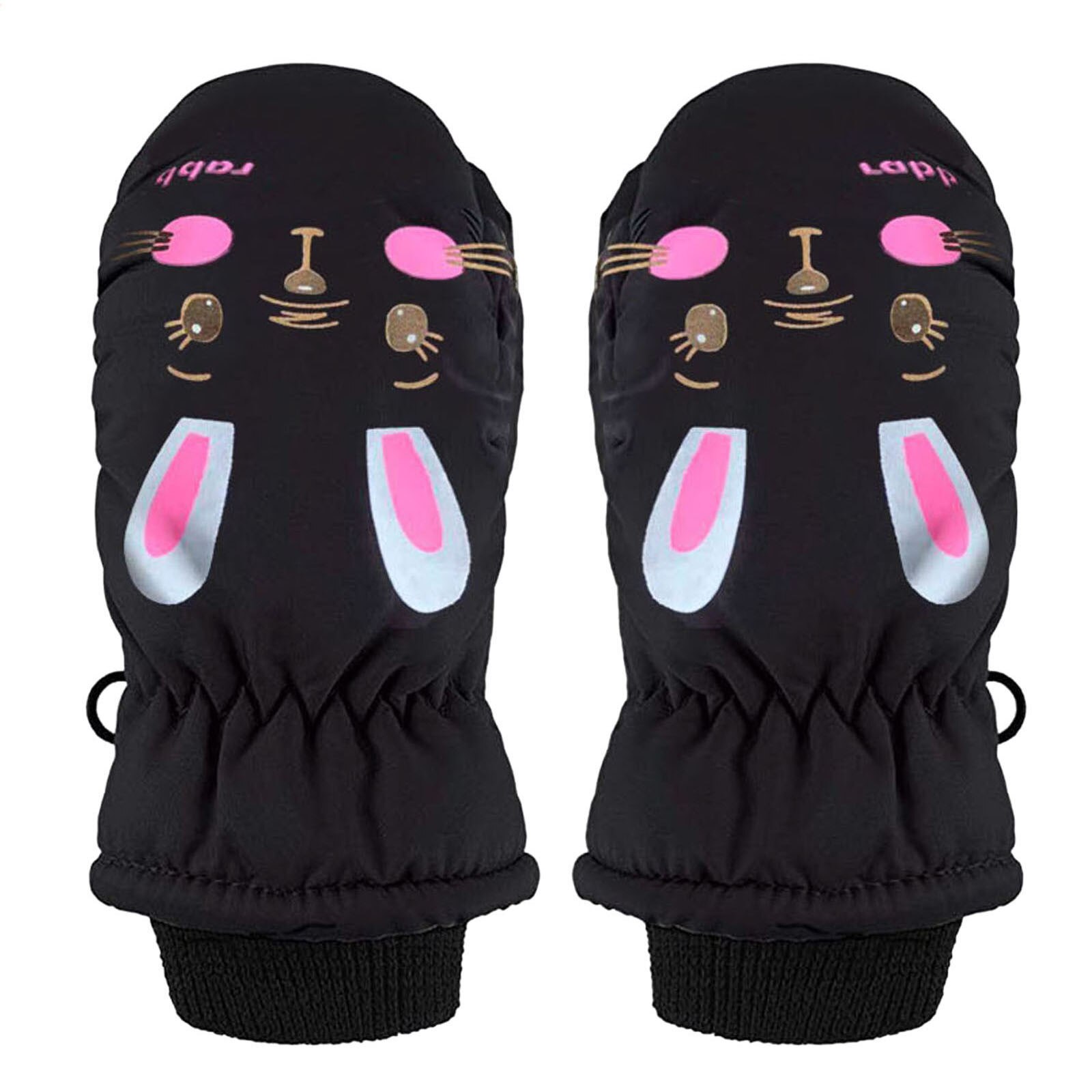 Bunny Oren Winter Handschoenen Kids 1 Pairs Peuter Kids Baby Jongens Meisjes Ski Handschoenen Waterdichte Warme Sneeuw Wanten Перчатки Детские: Black