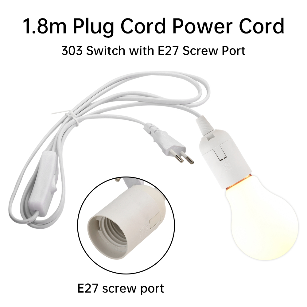 Cables de cable de alimentación de 1,8 m, soporte de Base de casquillo de bombilla E27, soporte de Base de lámpara de dientes completos con cable de interruptor para lámpara colgante de accesorio de bombillas Led