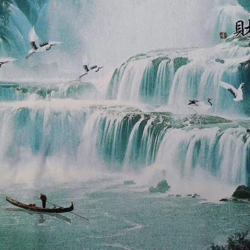 160 x 60cm /  chinees zijde borduurwerk landschapsschilderij - prachtig chinees landschapslandschap met waterval en kranen