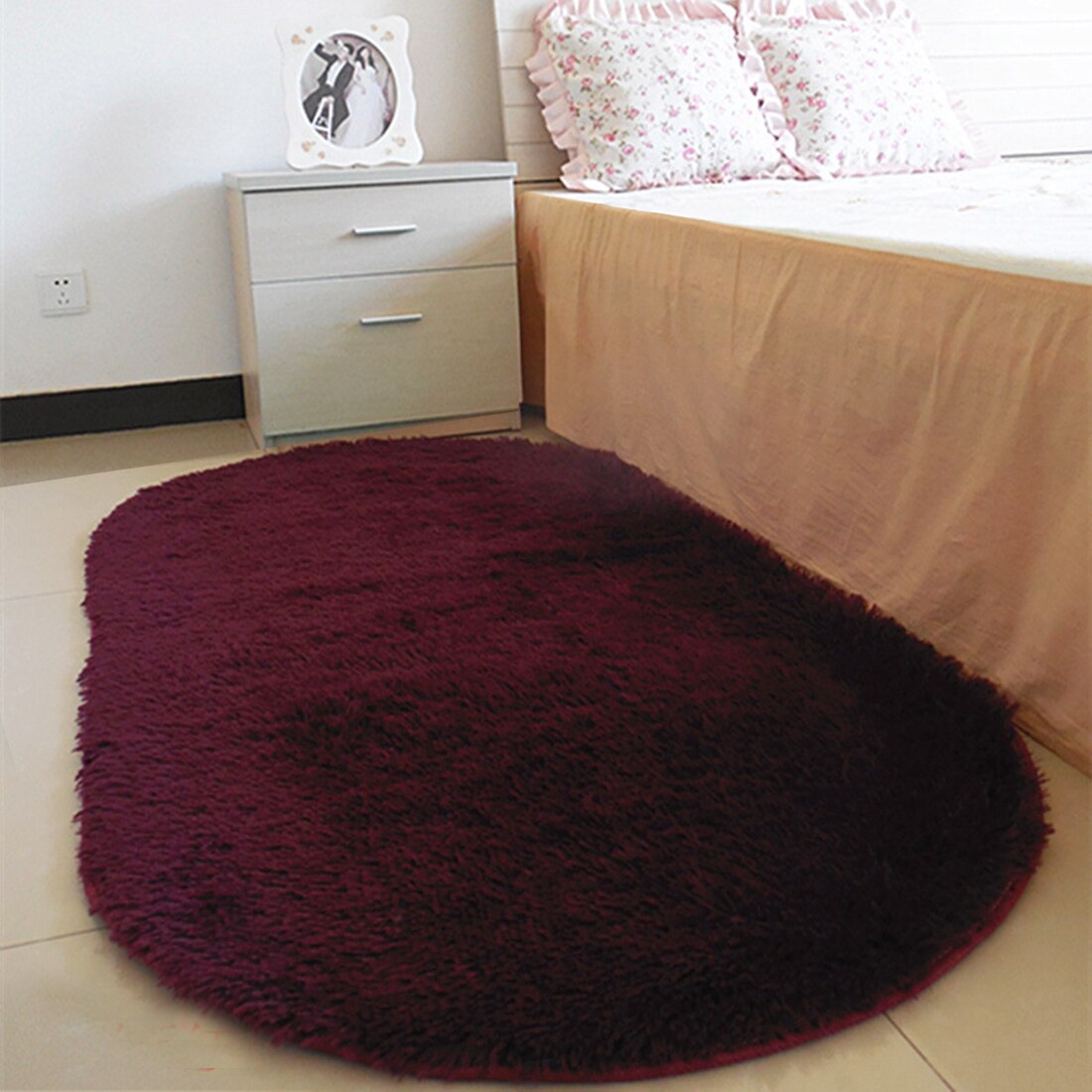 40*60cm antislip, pluizige shaggy vloerkleden voor in huis, kamer, tapijt, vloermatten, slaapkamer, badkamer, deurmatten, shag tapijten: Rode wijn