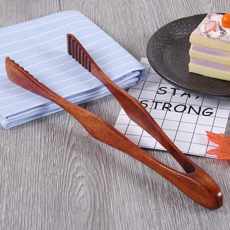 1PCS Wooden Food Tongs BBQ Barbecue Bacon Steak Tongs Bread Dessert Pastry Clip Salad Clamp Buffet Kitchen Utensil Cooking Tools