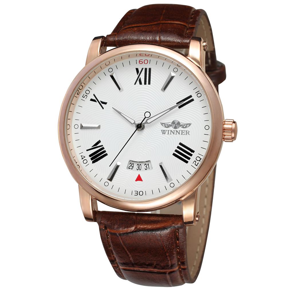 Top Winner Brand Automatic Watches Luxury Leather Watchband 24-hour Mechanical Clock Luminous Hands Calendar Date Clock
