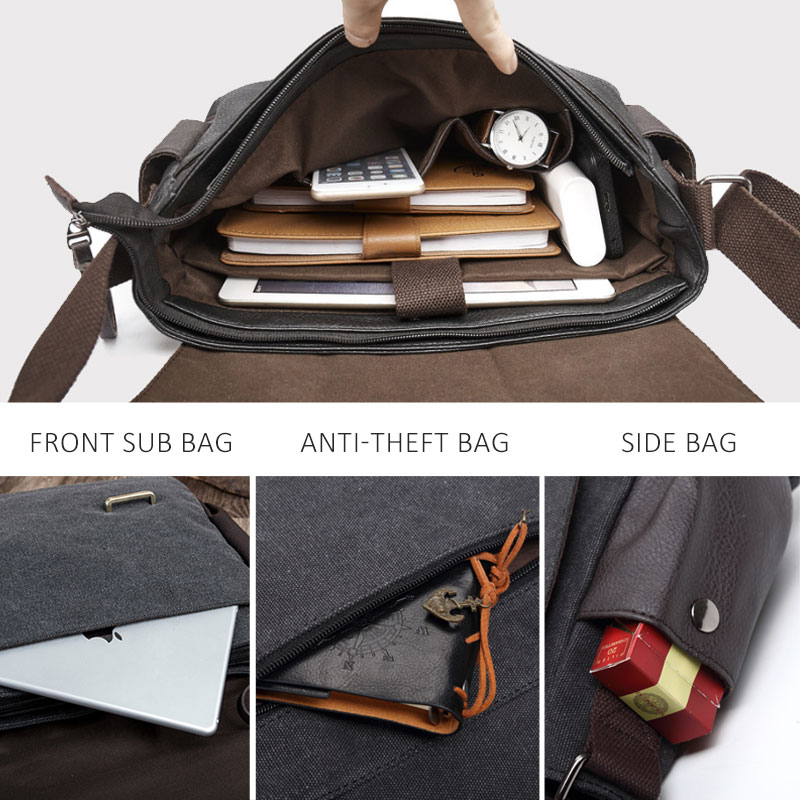 Scione männer Leinwand Messenger Taschen Vintage PU Leder Büro Aktentasche Reise Schule Teenager Schulranzen Schulter Tasche