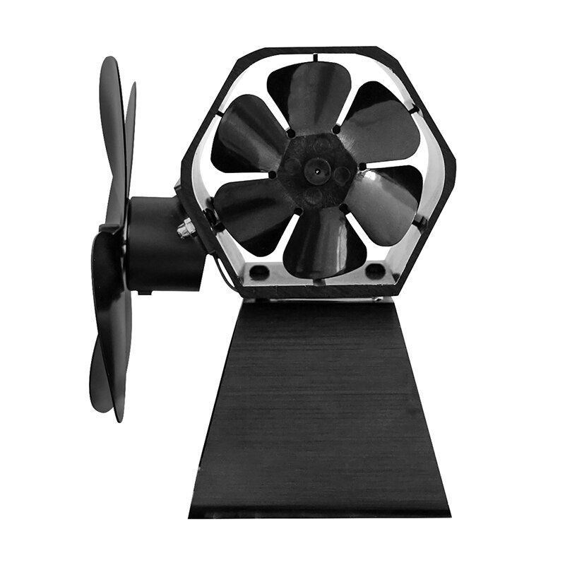 Sort pejs 4- bladet varmedrevet komfurblæser brændeovn miljøvenlig stille ventilator effektiv varmefordeling